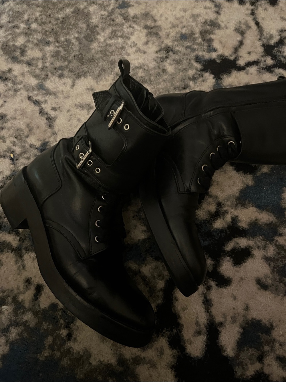 Black Leather Combat Boots - Unbranded